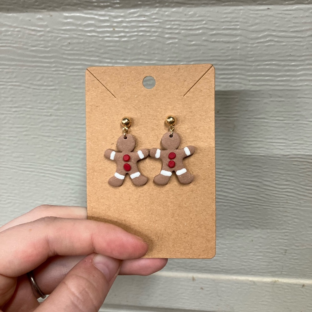 Gingerbread Man Earrings Handmade with Polymer Clay